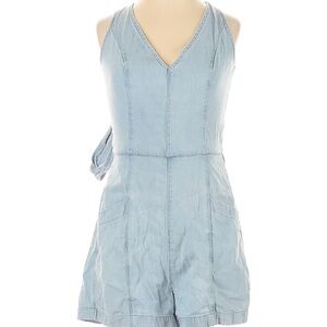 aerie Light Wash Denim Romper with Tie Waist